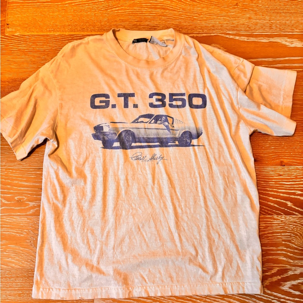Zara Beige Tee with Blue GT 350 Graphic